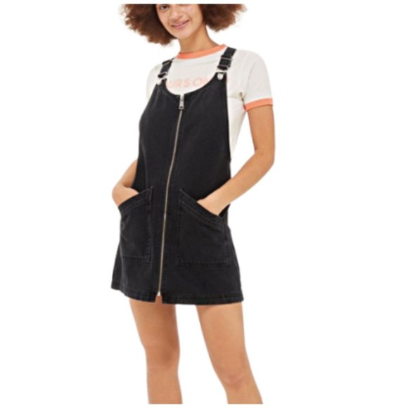 Topshop Dresses & Skirts - Topshop Moto Zip Front Denim Pinafore Dress Black 4